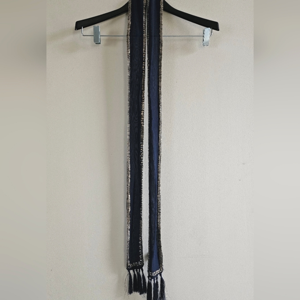 Banana Republic Beaded Scarf. Metallic beads on Navy Silk Boho
